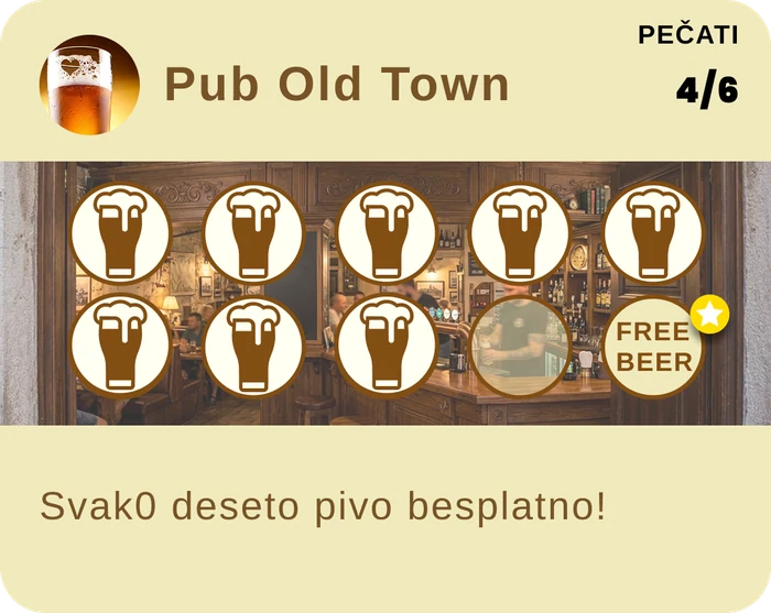Loyalty kartica Pub Old Town s pečatima